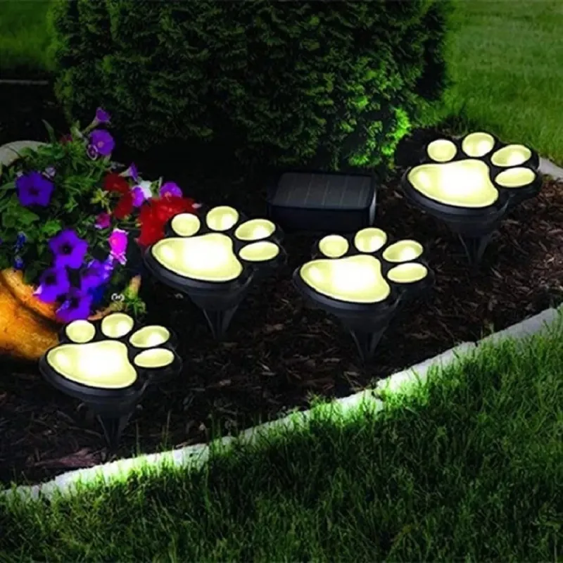 Set 4 Lămpi Solare Paw Print – Iluminare Decorativă cu Labuțe