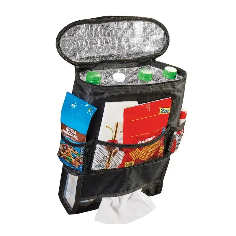 Organizator scaun auto cu buzunar termoizolant si suport cutie servetele