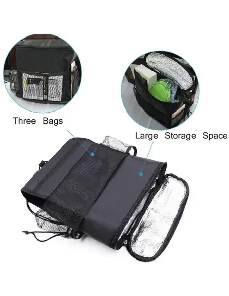 Organizator scaun auto cu buzunar termoizolant si suport cutie servetele