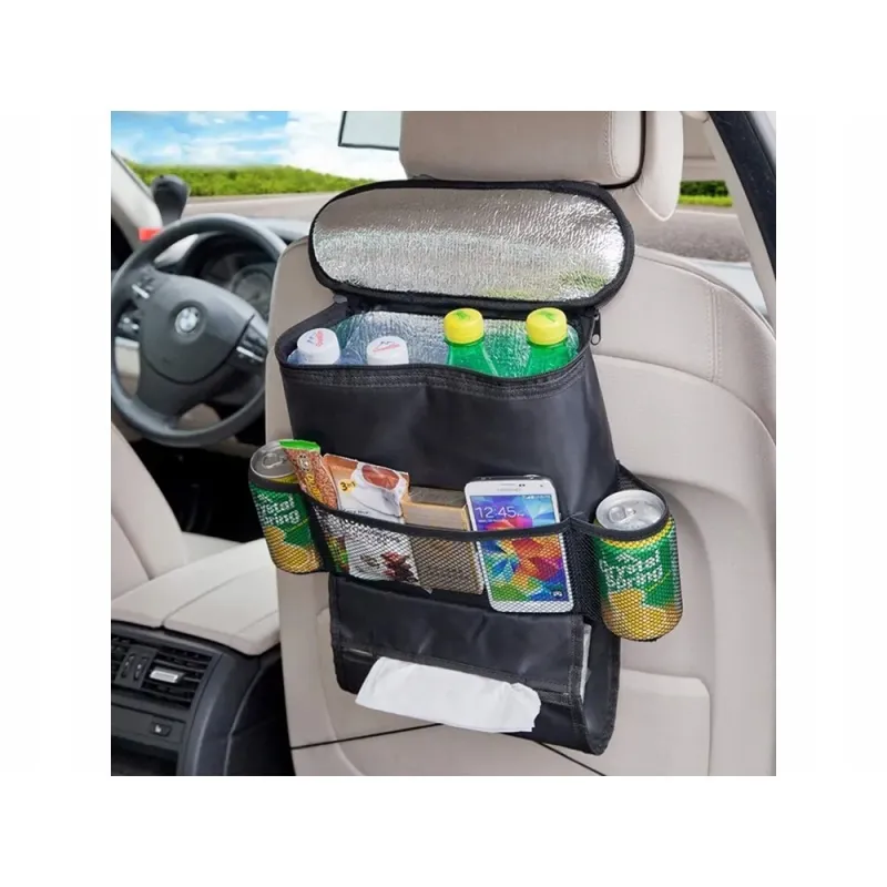 Organizator scaun auto cu buzunar termoizolant si suport cutie servetele