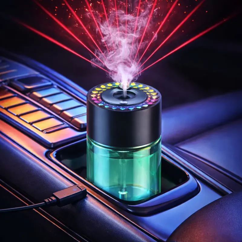 Difuzor Auto cu Efect Laser Star, Umidificare și Lumini RGB Multicolore