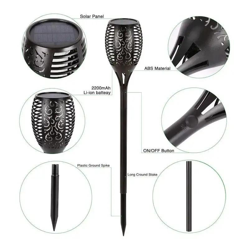 Set 4x lampa solara tip torta cu efect de flacara falsa, 51cm, rezistente la intemperii, IP65