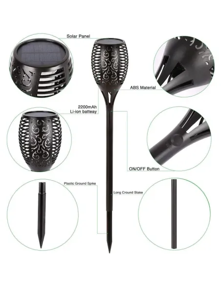 Set 4x lampa solara tip torta cu efect de flacara falsa, 51cm, rezistente la intemperii, IP65