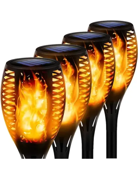 Set 4x lampa solara tip torta cu efect de flacara falsa, 51cm, rezistente la intemperii, IP65
