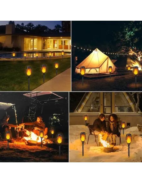 Set 4x lampa solara tip torta cu efect de flacara falsa, 51cm, rezistente la intemperii, IP65
