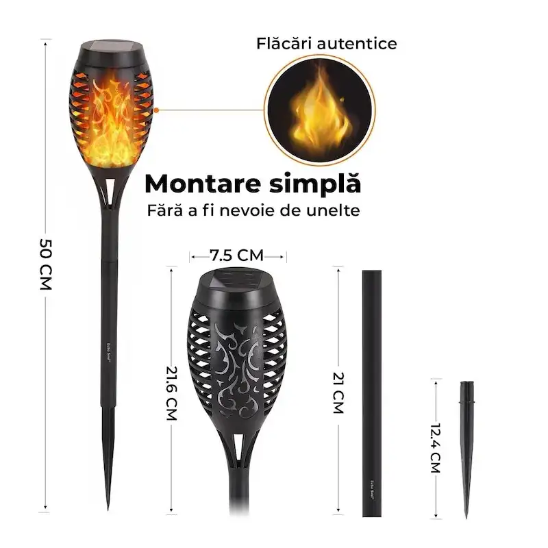 Set 4x lampa solara tip torta cu efect de flacara falsa, 51cm, rezistente la intemperii, IP65