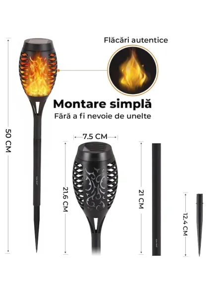 Set 4x lampa solara tip torta cu efect de flacara falsa, 51cm, rezistente la intemperii, IP65