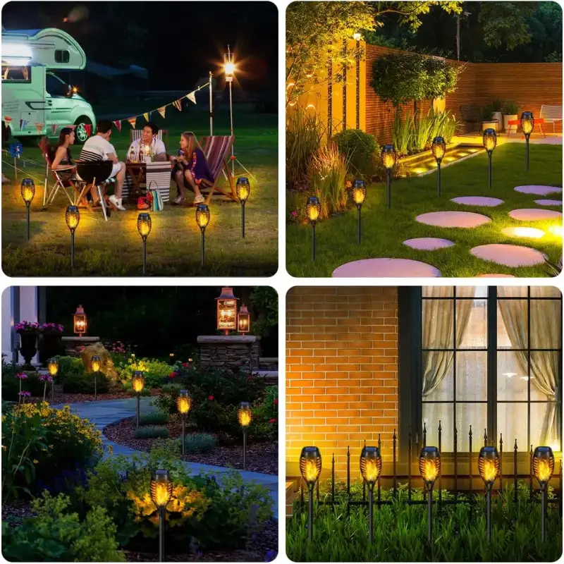 Set 4x lampa solara tip torta cu efect de flacara falsa, 51cm, rezistente la intemperii, IP65