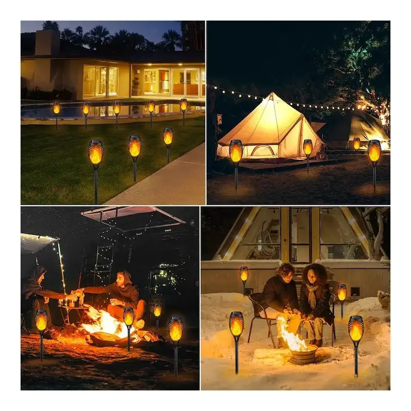 Set 8 x lampa solara tip torta cu efect de flacara falsa, 51cm, rezistente la intemperii, IP65