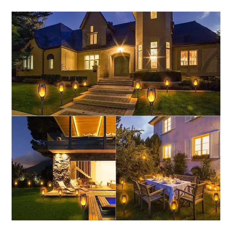 Set 8 x lampa solara tip torta cu efect de flacara falsa, 51cm, rezistente la intemperii, IP65