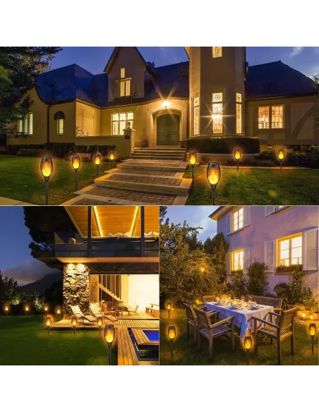 Set 8 x lampa solara tip torta cu efect de flacara falsa, 51cm, rezistente la intemperii, IP65