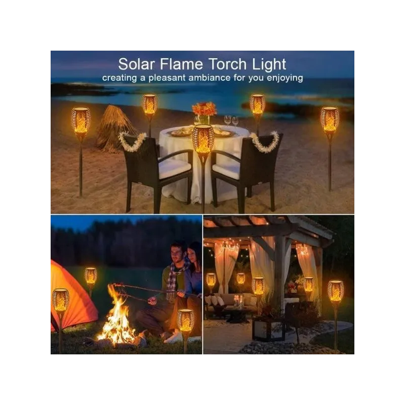 Set 4 x Lampa solara tip torta cu efect flacara falsa, marime medie, 61 cm, IP65, rezistente la intemperii