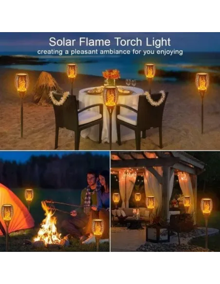 Set 4 x Lampa solara tip torta cu efect flacara falsa, marime medie, 61 cm, IP65, rezistente la intemperii