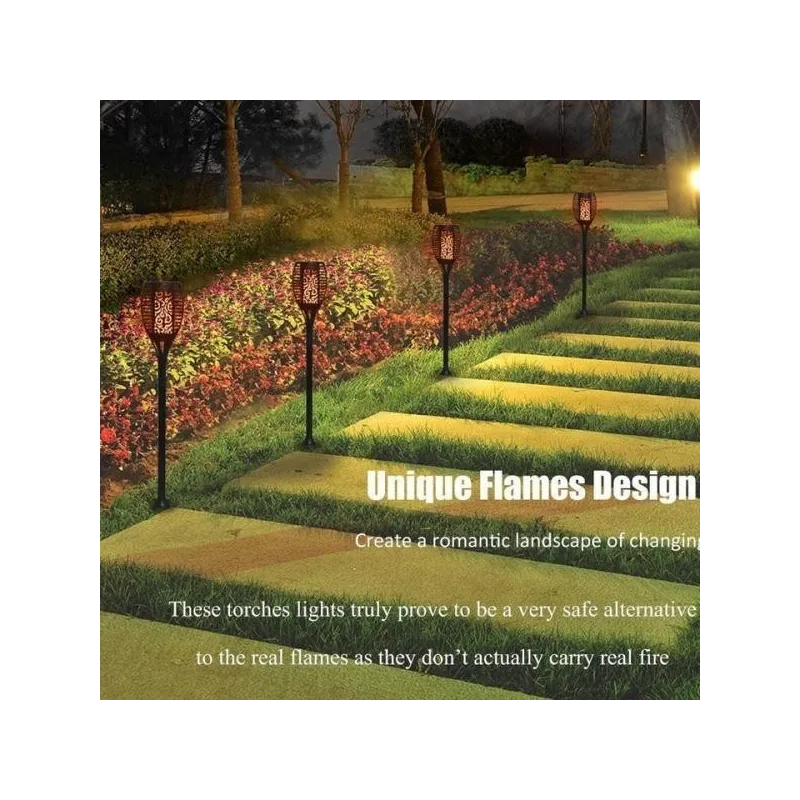 Set 4 x Lampa solara tip torta cu efect flacara falsa, marime medie, 61 cm, IP65, rezistente la intemperii