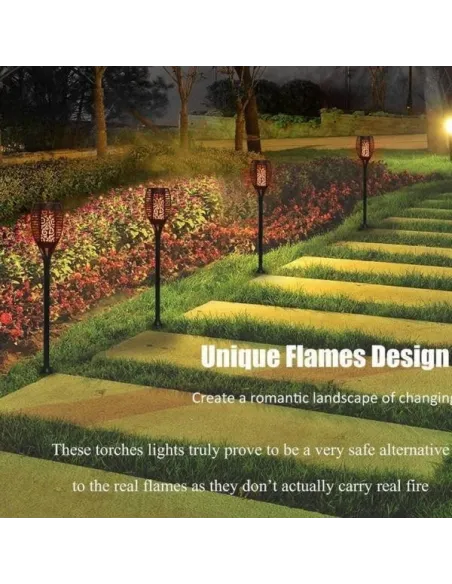 Set 4 x Lampa solara tip torta cu efect flacara falsa, marime medie, 61 cm, IP65, rezistente la intemperii