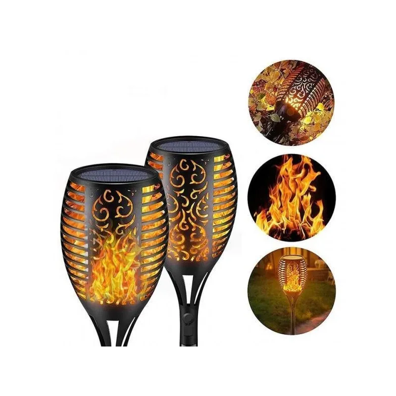 Set 4 x Lampa solara tip torta cu efect flacara falsa, marime medie, 61 cm, IP65, rezistente la intemperii