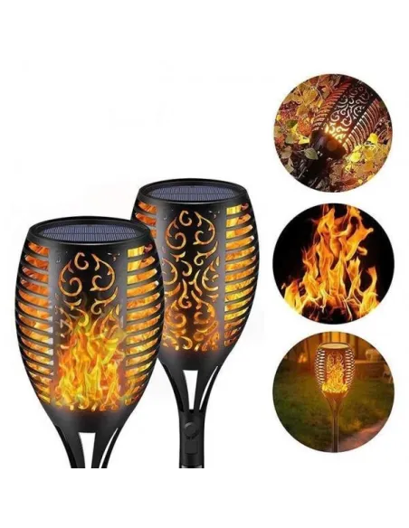 Set 4 x Lampa solara tip torta cu efect flacara falsa, marime medie, 61 cm, IP65, rezistente la intemperii