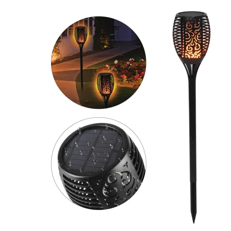 Set 4 x Lampa solara tip torta cu efect flacara falsa, marime medie, 61 cm, IP65, rezistente la intemperii