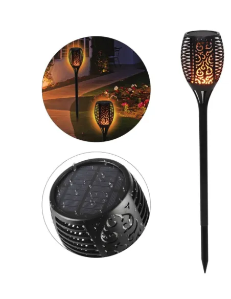 Set 4 x Lampa solara tip torta cu efect flacara falsa, marime medie, 61 cm, IP65, rezistente la intemperii