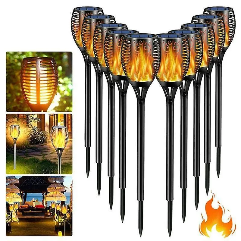 Set 4 x Lampa solara tip torta cu efect flacara falsa, marime medie, 61 cm, IP65, rezistente la intemperii