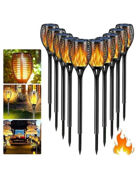 Set 4 x Lampa solara tip torta cu efect flacara falsa, marime medie, 61 cm, IP65, rezistente la intemperii