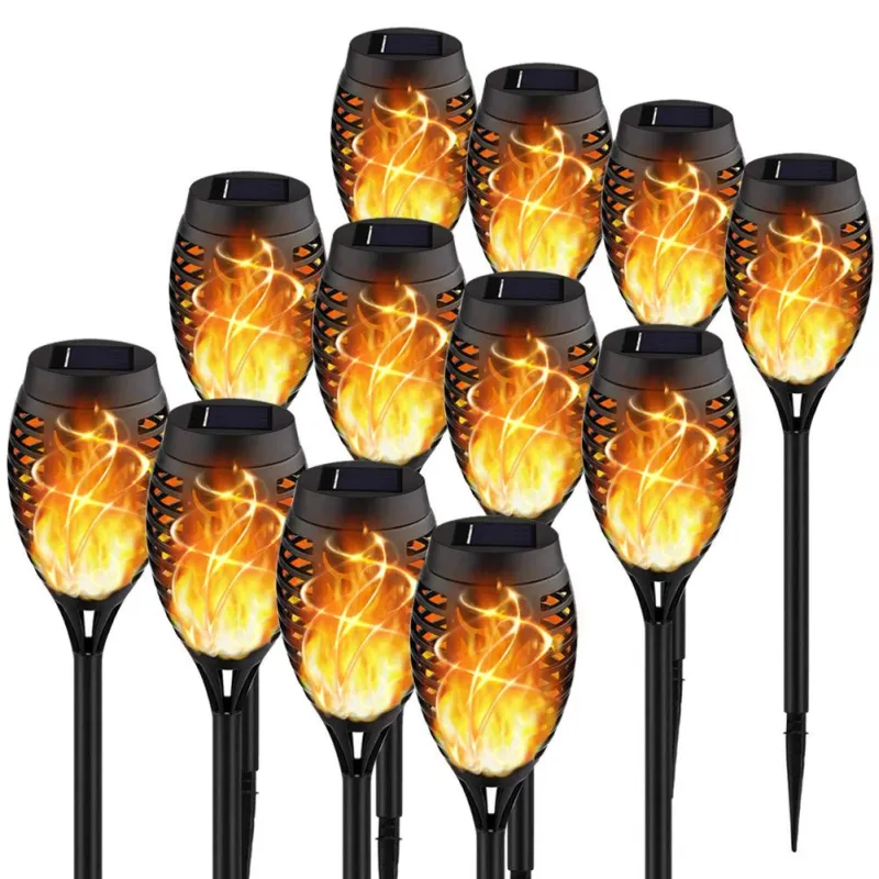 Set 4 x Lampa solara tip torta cu efect flacara falsa, marime medie, 61 cm, IP65, rezistente la intemperii