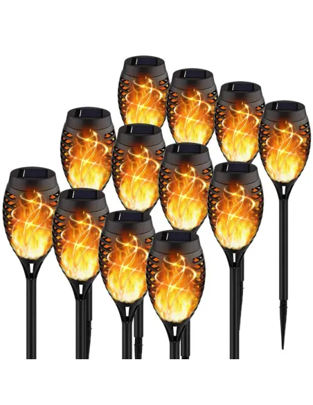 Set 4 x Lampa solara tip torta cu efect flacara falsa, marime medie, 61 cm, IP65, rezistente la intemperii