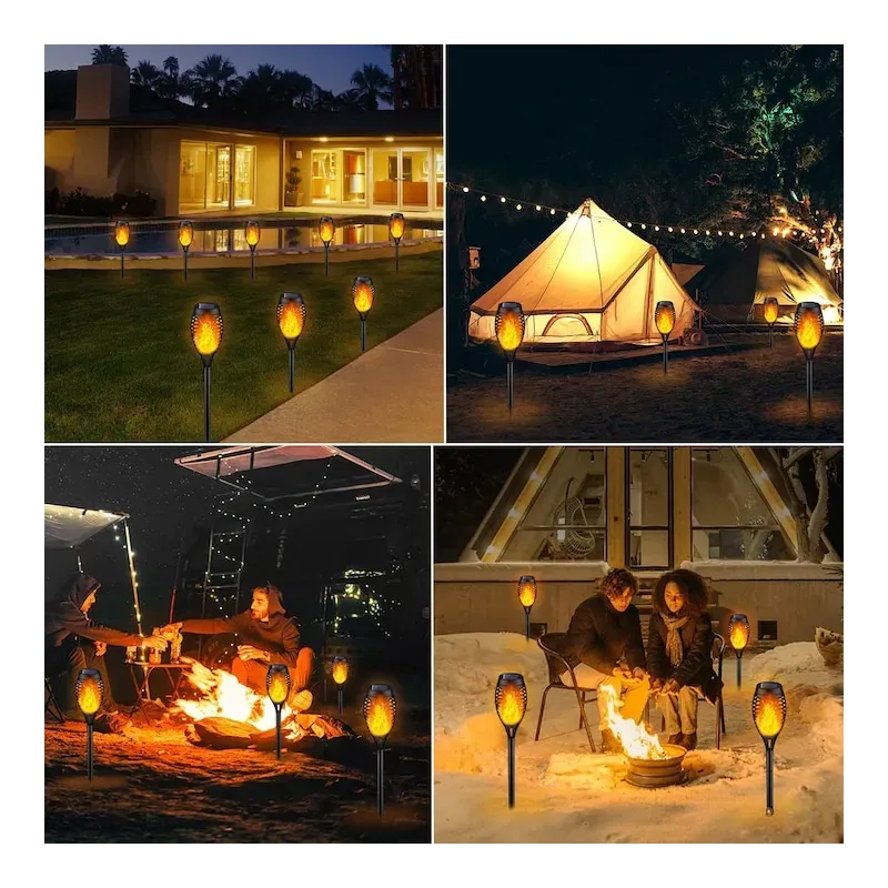 Set 4 x Lampa solara tip torta cu efect flacara falsa, marime medie, 61 cm, IP65, rezistente la intemperii
