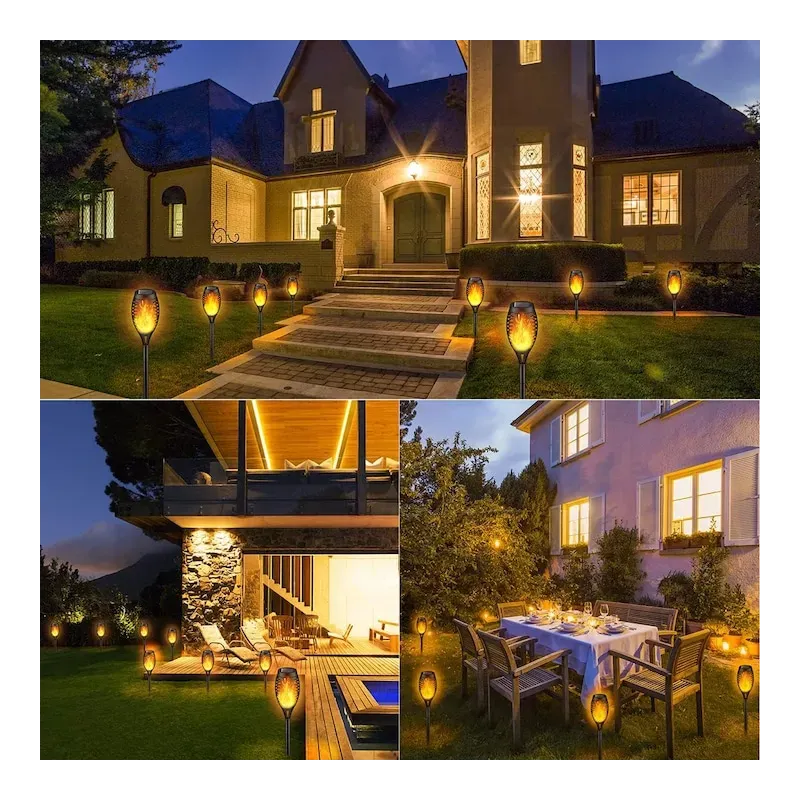 Set 4 x Lampa solara tip torta cu efect flacara falsa, marime medie, 61 cm, IP65, rezistente la intemperii