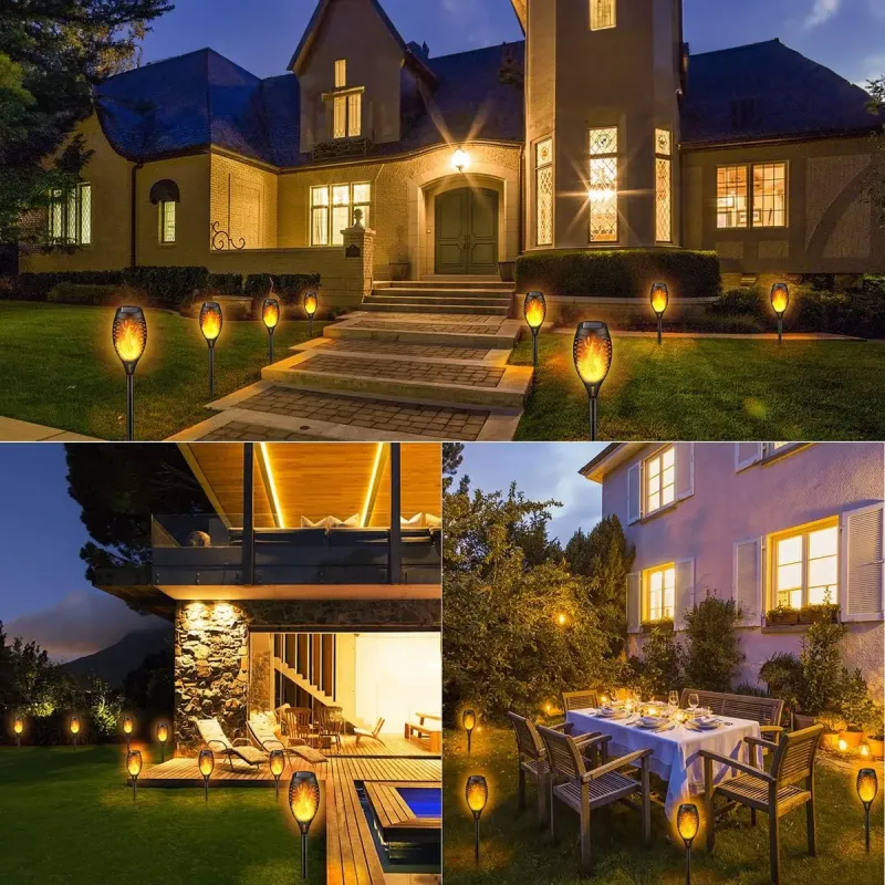 Set 4 x Lampa solara tip torta cu efect flacara falsa, marime medie, 61 cm, IP65, rezistente la intemperii