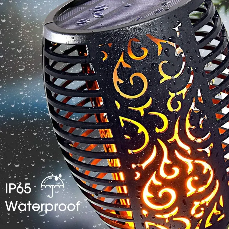 Set 4 x Lampa solara tip torta cu efect flacara falsa, marime medie, 61 cm, IP65, rezistente la intemperii