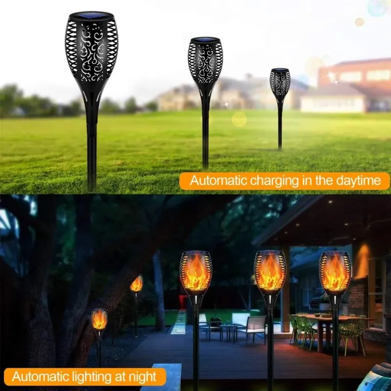 Set 4 x Lampa solara tip torta cu efect flacara falsa, marime medie, 61 cm, IP65, rezistente la intemperii