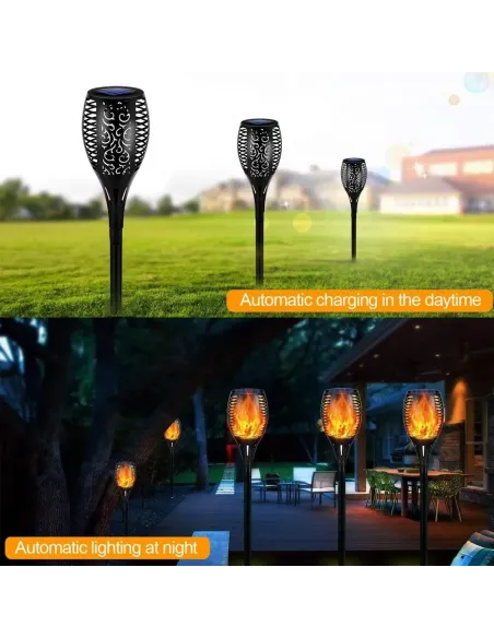 Set 4 x Lampa solara tip torta cu efect flacara falsa, marime medie, 61 cm, IP65, rezistente la intemperii