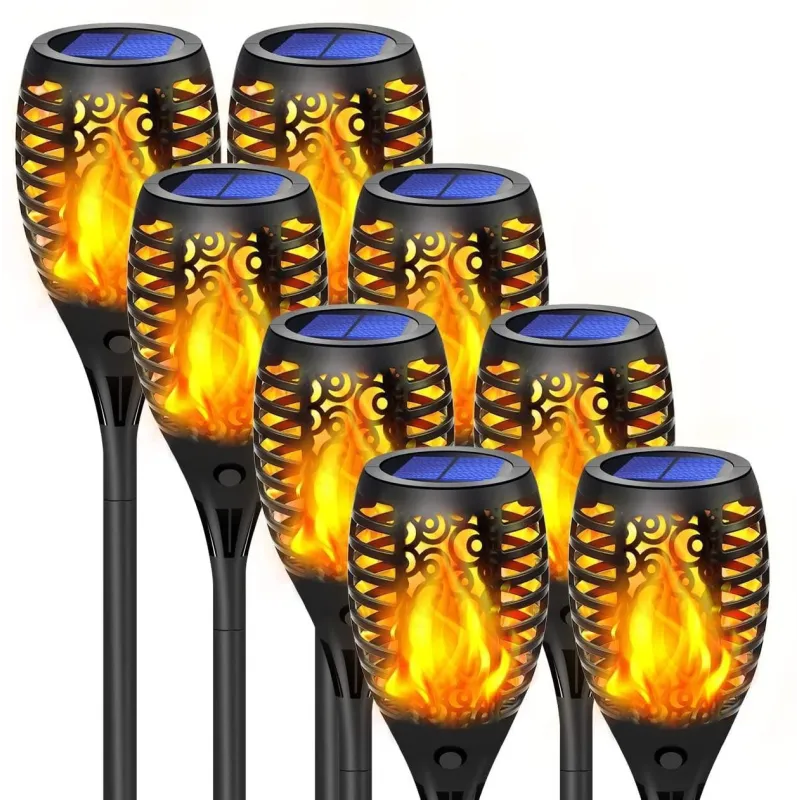 Set 4 x Lampa solara tip torta cu efect flacara falsa, marime medie, 61 cm, IP65, rezistente la intemperii
