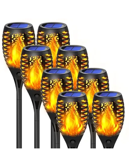 Set 4 x Lampa solara tip torta cu efect flacara falsa, marime medie, 61 cm, IP65, rezistente la intemperii