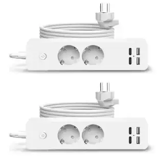 Set 2 x Prelungitor Jortan cu 2 Prize, 2 USB și 2 USB-C