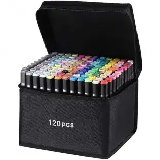 Set 120 Markere Duble + Geantă cu Fermoar – Culori Vibrante