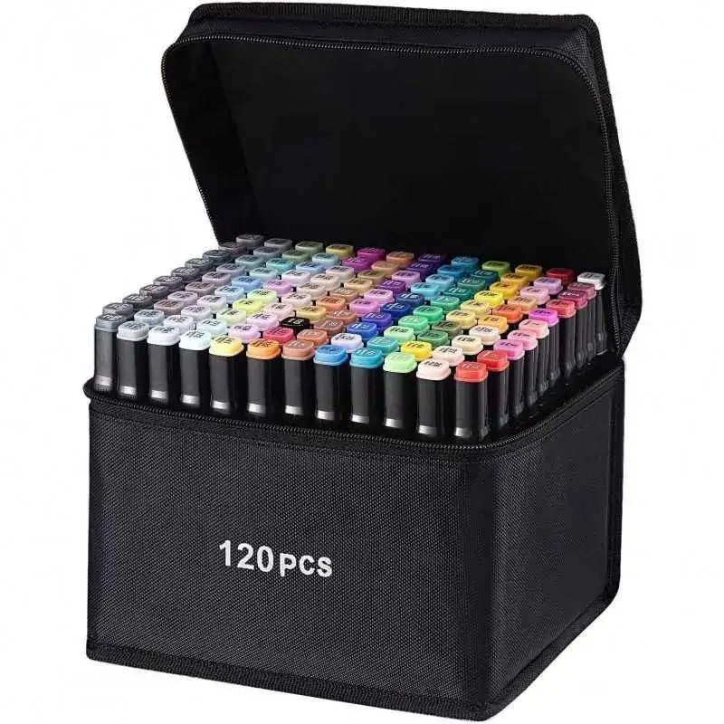 Set 120 Markere Duble + Geantă cu Fermoar – Culori Vibrante