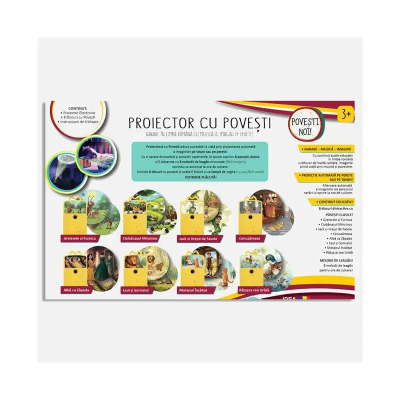 Proiector cu povesti si cantece de leagan in limba romana