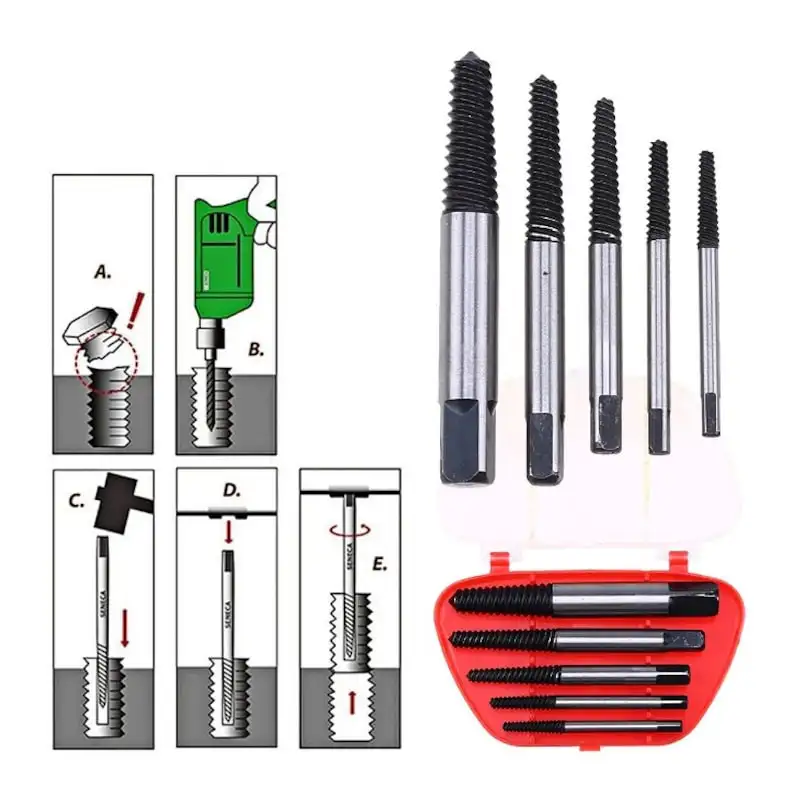 Set 5 extractoare pentru suruburi rupte sau uzate