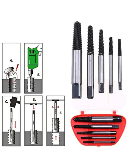 Set 5 extractoare pentru suruburi rupte sau uzate