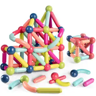 Magnetic Sticks 64 Piese – Jucărie Magnetică Educațională pentru Modele 3D