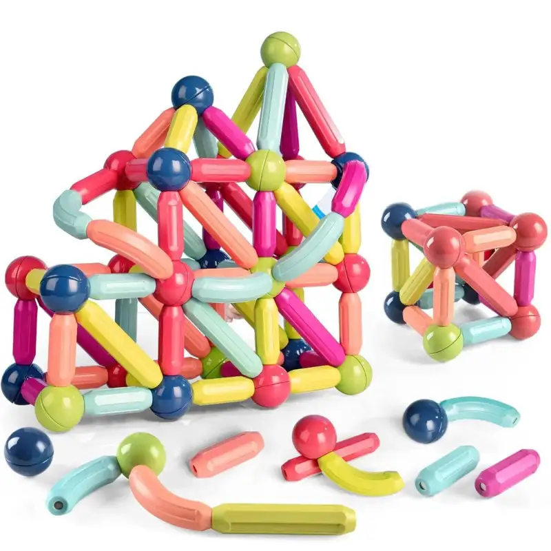 Magnetic Sticks 64 Piese – Jucărie Magnetică Educațională pentru Modele 3D