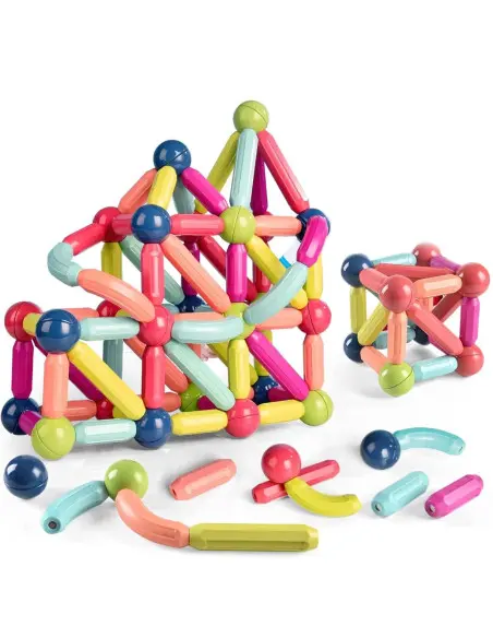 Magnetic Sticks 64 Piese – Jucărie Magnetică Educațională pentru Modele 3D