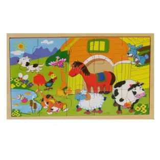 Puzzle Lemn 15 Piese M405 – Animale Domestice, Joc Educațional pentru Copii 10+ Luni