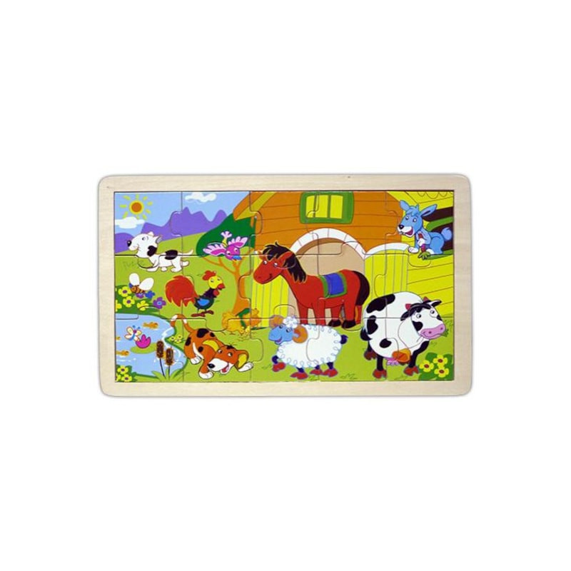 Puzzle Lemn 15 Piese M405 – Animale Domestice, Joc Educațional pentru Copii 10+ Luni