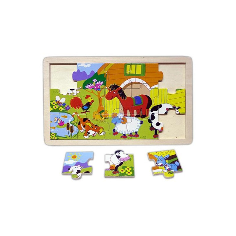 Puzzle Lemn 15 Piese M405 – Animale Domestice, Joc Educațional pentru Copii 10+ Luni