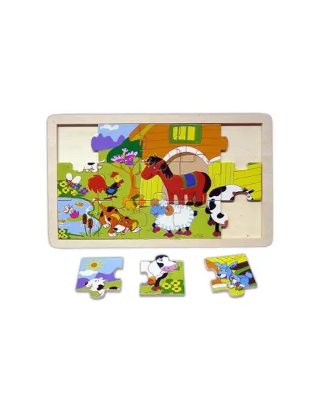 Puzzle Lemn 15 Piese M405 – Animale Domestice, Joc Educațional pentru Copii 10+ Luni