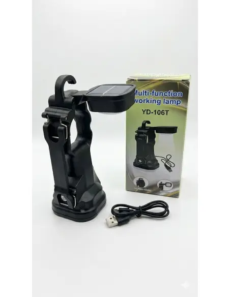 Lanternă Multifuncțională LED YD-106T, Încărcare Solară și USB, Cap Rotativ și Cârlig