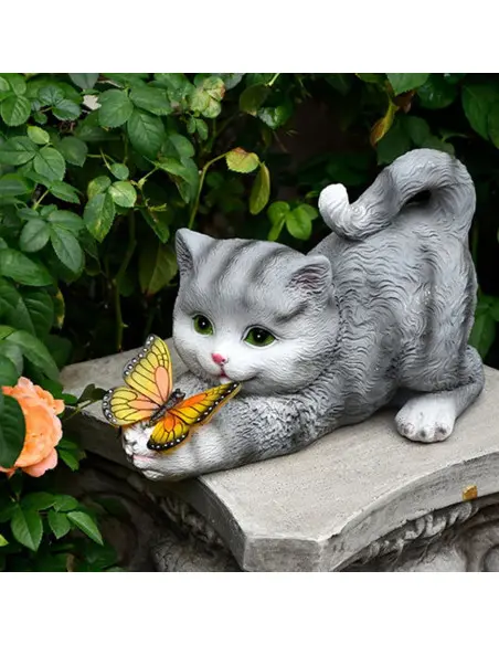 Lampă Solară de Grădină Model Pisicuță cu Fluturaș Luminos – Încărcare solara